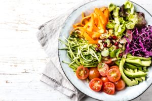 Buddha bowl. Vegetables nuts salad